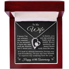 60th Anniversary Necklace for Wife from Husband 60 Years Anniversary Jewelry for Her Women Forever Love Pendant 14k White Gold Finish Luxury Box in Kuwait