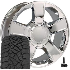 OE Wheels CV79 20 Inch Rims and Tires Fit Tahoe Style 6x139.7 20x8.5 Chrome - Hollander 5651 - TerraMax RT 275/55-20 (Set of 4) in Kuwait