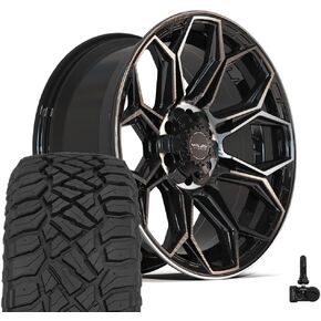4PLAY Wheels 4P83 20 Inch Rims and Tires Fit 6x135 & 6x139.7 20x9 Gloss Black Brushed with Tinted Clear - TerraMax RT 275/55-20 (Set of 4) in Kuwait