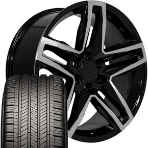 OE Wheels CV34 22 Inch Rims and Tires Fit Silverado 1500 Trail Boss Style 6x139.7 22x9 Gloss Black Machined - Hollander 5911 - Eagle Touring 285/45-22 (Set of 4) in Kuwait