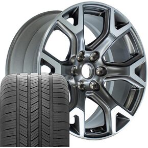 OEM JP31 20 Inch Rims and Tires Fit Wagoneer 6x139.7 20x9 Satin Gunmetal Machined - Hollander 2678 - Eagle LS2 275/55-20 (Set of 4) in Kuwait