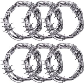 49 Foot Silver Fake Rusted Barbed Wire Decoration 6 Pcs Halloween Plastic Barb Wire Decoration Prop Western Decor Rusty Western Party Decorations Cowboy Decor for Cowboy Western Party Decor in Kuwait