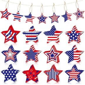 24 قطعة من الزخارف الوطنية باللون الأحمر والأبيض والأزرق على شكل نجمة معلقة لمستلزمات حفلات يوم الاستقلال، تصميمات العلم الأمريكي، زخارف يوم تذكاري، نجوم معلقة، ديكور لعطلة الولايات المتحدة الأمريكية، داخلي وخارجي in Kuwait