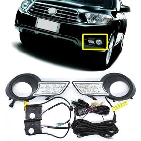 LED أضواء الضباب الجمعية DRL صالح ل 2008 2009 2010 تويوتا هايلاندر النهار تشغيل ضوء مصابيح القيادة المصد الأمامي مصابيح ضباب in Kuwait