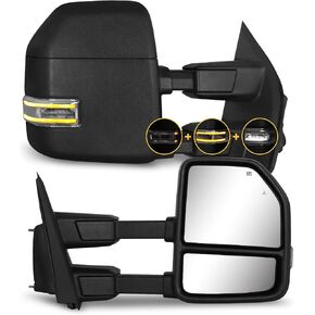 Towing Mirrors for 2021-2025 Ford F150, 2023-2025 F250 F350 F450 with Turn Signal & Running Light Power Adjusted Double Heated Glass Temperature Sensor Pair Set, No Camera, Black in Kuwait