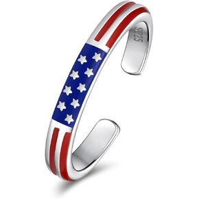Sterling Silver American Flag Ring - S925 USA Patriotic Rings Red White and Blue Jewelry 4th of July Independence Day Gifts for Women in Kuwait