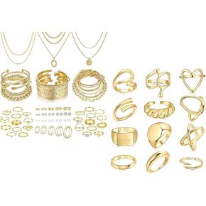 12PCS Gold Stackable Rings and 68 Pcs Gold Jewelry Set in Kuwait