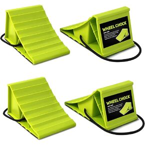 ROBLOCK 4 Pairs Wheel Chocks for Travel Trailers, Non Slip Base Heavy Duty Green Camper Wheel Chockwith Rope, Lightweight Wheel Stoppers for Cars, Camper Trucks, RVs, Easy to Carry, Green in Kuwait