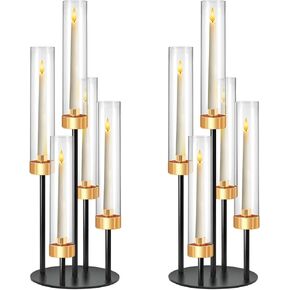 2 PCS 5-Arm Black+Gold Metal Table Candelabra Centerpiece, 22" Tall Clear Acrylic Candlesticks Holder with Shade for Valentines Day Events Party Table Centerpiece,Fit LED Candles in Kuwait