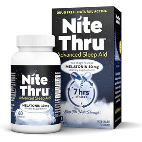 Nite Thru Advanced Sleep Aid الميلاتونين مكمل غذائي، 10 كبسولات، 60 كبسولة in Kuwait