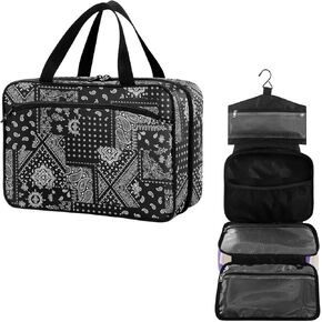 Travel Toiletry Bag for Woman/Men,White Lily Flower on Black Background Hanging Organizer Bag with Pockets Portable Folding Travel Case Bags for Makeup Cosmetic Toiletries Storage Traveling-L in Saudi Arabia
