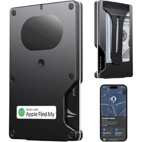 محفظة للرجال، حامل بطاقات محفظة نحيف وبسيط مع تتبع الموقع، شريحة Airtag مدمجة متوافقة مع Apple Find My، محفظة هوائية ذكية تحجب RFID مع مشبك نقود (ألياف الكربون السوداء) in Kuwait