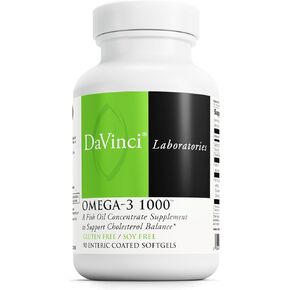 DaVinci Labs Omega-3 1000 - مكمل غذائي للحفاظ على مستويات الكوليسترول الطبيعية بالفعل ودعم الجهاز المناعي والشعر والجلد* - خالي من الغلوتين - 90 كبسولة هلامية مغلفة معوية in Kuwait