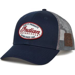 Indian Motorcycle Men's Script Patch Trucker Hat, Blue, One Size, Regular Fit, Snapback, Breathable Mesh, Embroidered Patch, Adjustable - 2861678,Blue in Kuwait
