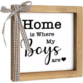 Home is Where My Boys are Sign, 6×6 Inch Wood Framed Mothers Day Gifts for Mom, Rustic Family Quote Decor Home Table Desk Shelf Living Room in Kuwait