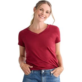 Fair Indigo Women's 100% Organic Pima Cotton Relaxed Short Sleeve V-Neck T-Shirt in Kuwait