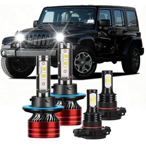 Light Bulbs Compatible for 2010-2022 Jeep Wrangler H13 Low High Beam 5202 Fog Lights Combo Pack 800% Brightness with Cooling Fan Plug N Play Pack of 4 in Kuwait