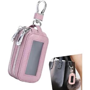 1 PCS Car Key Fob Case, Leather Zipper Key Fob Holder with Metal Hook, Anti-Scratch Smart Remote Bag with Transparent Window Protection, Universal for Most Vehicles (Pink) in Kuwait