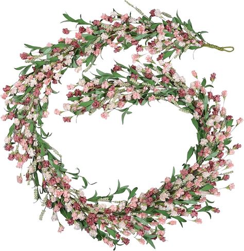 9ft Spring Flower Garland for Mantle Decor: Artificial Floral Vine with Greenery for Wedding Arch, Fireplace, Table & Wall, All Season Home Decor for Summer, Easter, Mother's Day (Pink) in Kuwait
