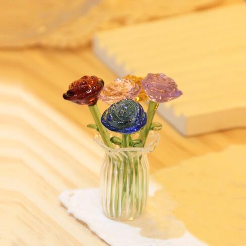 6 قطع من باقة زهور الورد الزجاجية الصغيرة مع مزهرية صغيرة ملونة من زهور الورد في صندوق شفاف لديكور المزهرية الصغيرة، والحرف اليدوية، وعيد الأم، وعيد الميلاد in Kuwait