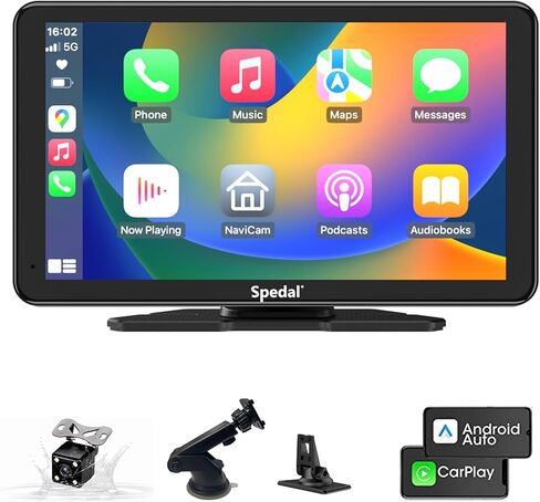 Spedal 7'' Apple CarPlay Screen with Android Auto, CL798 Portable Touchscreen with Portrait & Landscape Modes, Magnetic Bracket, GPS Navigation, Mirror Link, Bluetooth, Voice Control, OTA Update in Saudi Arabia