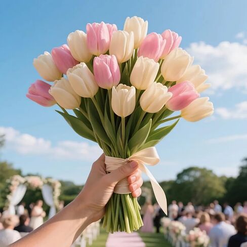10pcs Artificial Tulips Flowers Fake Faux PU Tulip Bouquet Real Touch Flower Arrangement for Home Room Office Party Wedding Decoration Excellent Gift Idea for Mothers Day in Saudi Arabia