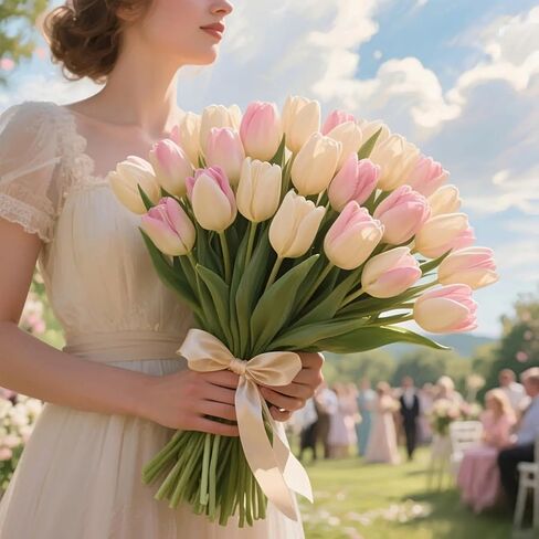 10pcs Artificial Tulips Flowers Fake Faux PU Tulip Bouquet Real Touch Flower Arrangement for Home Room Office Party Wedding Decoration Excellent Gift Idea for Mothers Day in Saudi Arabia
