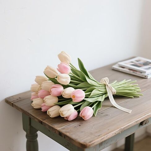 10pcs Artificial Tulips Flowers Fake Faux PU Tulip Bouquet Real Touch Flower Arrangement for Home Room Office Party Wedding Decoration Excellent Gift Idea for Mothers Day in Saudi Arabia