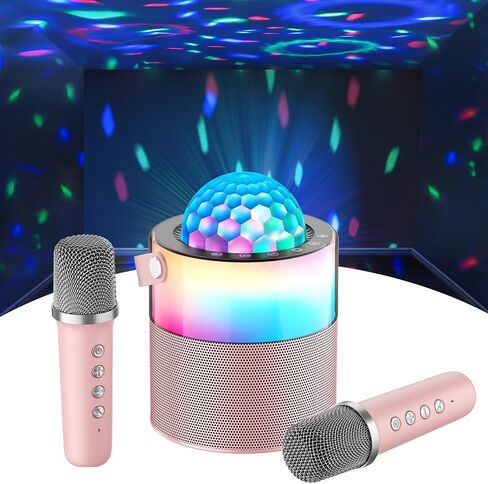 Karaoke Machine, Mini Portable Bluetooth Speaker Wireless with 2 Wireless Mics for Adults Kids Singing Machine, Disco LED Lights for Travel Girls Boys Home Party Gifts (Pink) in Saudi Arabia