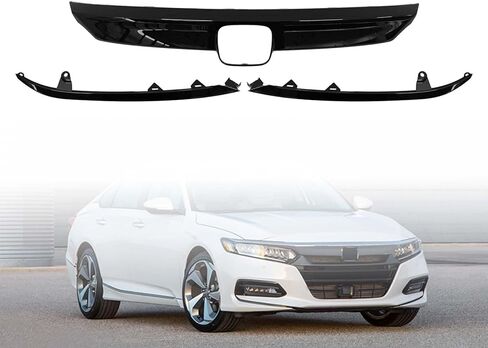 Front Upper Grille with Headlight Moldings for 2018 2019 2020 Honda Accord Sedan Gas & Hybrid | OEM 71122TVAA01-3-Piece Set Glossy Black in Saudi Arabia