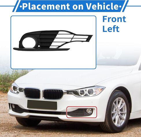 الجبهة اليسرى الضباب الخفيف شواء رقم 51117255369/BM1038129 الجبهة السفلى الوفير الضباب غطاء خفيف إدراج لسيارات BMW 328i 2012-2015 أسود ABS 1 قطعة in Saudi Arabia