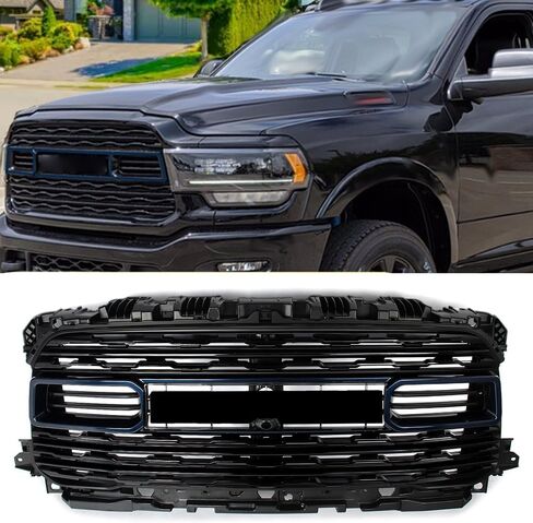 مجموعة شواية أمامية MIC بدون فتحة كاميرا متوافقة مع 2020-2024 دودج رام 2500 3500 4500 شبكة أفقية (أسود لامع بدون فتحة كاميرا) in Kuwait