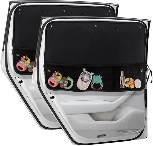 2 PCS Car Side Window Sunshade, Breathable Anti-wrinkle Light Shelter Storage 2-in-1 Cooling Heat Privacy Protection Sunshade, Multi-functional Accessories, Suitable for Most Cars (Black) in Kuwait