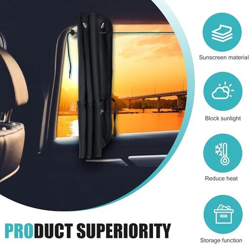 2 PCS Car Side Window Sunshade, Breathable Anti-wrinkle Light Shelter Storage 2-in-1 Cooling Heat Privacy Protection Sunshade, Multi-functional Accessories, Suitable for Most Cars (Black) in Kuwait