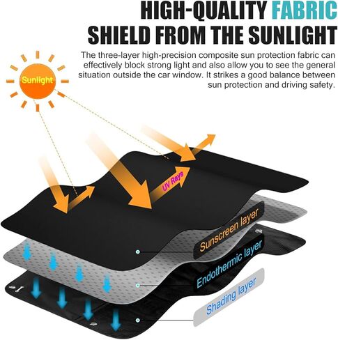 2 PCS Car Side Window Sunshade, Breathable Anti-wrinkle Light Shelter Storage 2-in-1 Cooling Heat Privacy Protection Sunshade, Multi-functional Accessories, Suitable for Most Cars (Black) in Kuwait