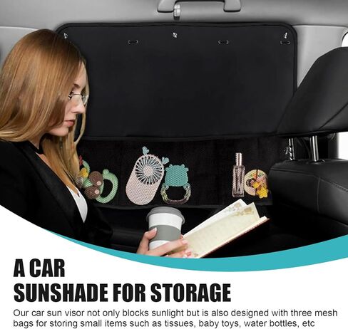 2 PCS Car Side Window Sunshade, Breathable Anti-wrinkle Light Shelter Storage 2-in-1 Cooling Heat Privacy Protection Sunshade, Multi-functional Accessories, Suitable for Most Cars (Black) in Kuwait