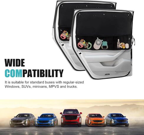 2 PCS Car Side Window Sunshade, Breathable Anti-wrinkle Light Shelter Storage 2-in-1 Cooling Heat Privacy Protection Sunshade, Multi-functional Accessories, Suitable for Most Cars (Black) in Kuwait