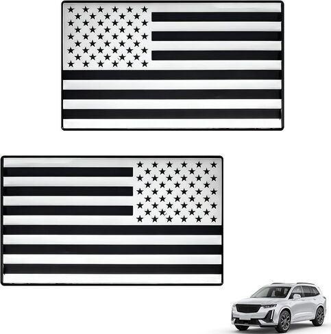 2 Pack 3D Metal American Flag Decal Sticker-5 x 3 Inches Embossed Matte Finish for Cars/Trucks/SUVs/Motorcycle, Reverse & Regular Orientation (Silver) in Kuwait