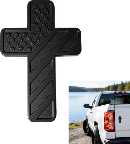 Cross Christian Car Emblem, USA Flag 3D Badge with Adhesive, 1 PC Cross Decal for Car, Truck, Window, Door, Toolbox, or Home Decor (Black) in Kuwait