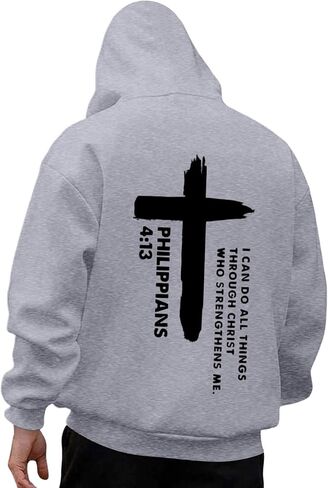 I Can Do All Things Through Christ Front & Back Cross Print Pullover Hoodie Plus Size Unisex Pullover Sweatshirts in Saudi Arabia