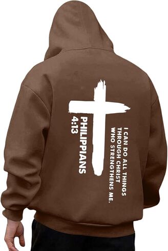 I Can Do All Things Through Christ Front & Back Cross Print Pullover Hoodie Plus Size Unisex Pullover Sweatshirts in Saudi Arabia