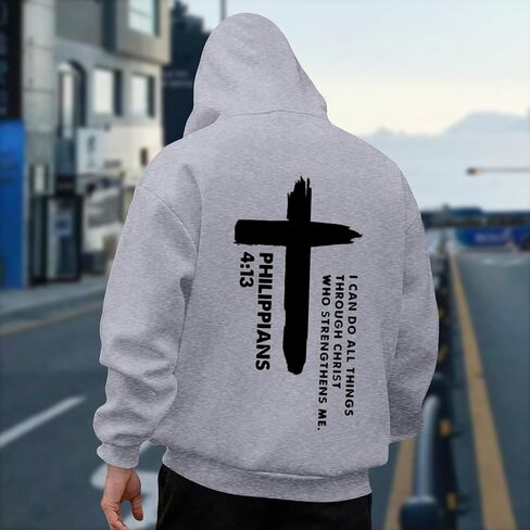 I Can Do All Things Through Christ Front & Back Cross Print Pullover Hoodie Plus Size Unisex Pullover Sweatshirts in Saudi Arabia