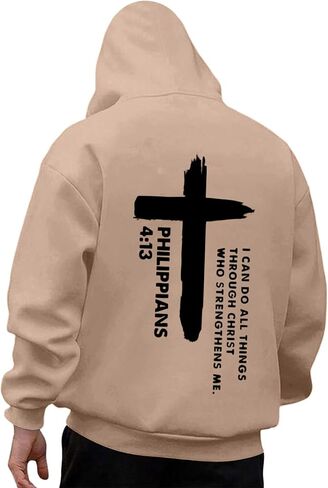 I Can Do All Things Through Christ Front & Back Cross Print Pullover Hoodie Plus Size Unisex Pullover Sweatshirts in Saudi Arabia
