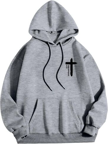 I Can Do All Things Through Christ Front & Back Cross Print Pullover Hoodie Plus Size Unisex Pullover Sweatshirts in Saudi Arabia