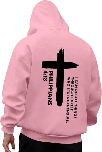 I Can Do All Things Through Christ Front & Back Cross Print Pullover Hoodie Plus Size Unisex Pullover Sweatshirts in Saudi Arabia