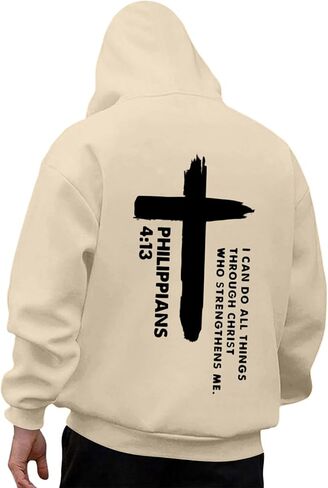 I Can Do All Things Through Christ Front & Back Cross Print Pullover Hoodie Plus Size Unisex Pullover Sweatshirts in Saudi Arabia