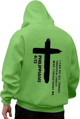 I Can Do All Things Through Christ Front & Back Cross Print Pullover Hoodie Plus Size Unisex Pullover Sweatshirts in Saudi Arabia
