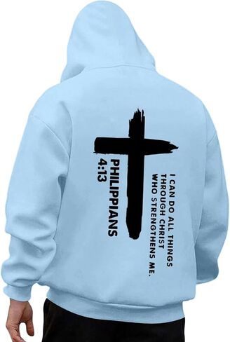 I Can Do All Things Through Christ Front & Back Cross Print Pullover Hoodie Plus Size Unisex Pullover Sweatshirts in Saudi Arabia