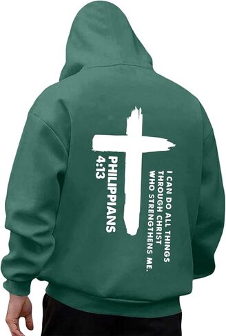 I Can Do All Things Through Christ Front & Back Cross Print Pullover Hoodie Plus Size Unisex Pullover Sweatshirts in Saudi Arabia