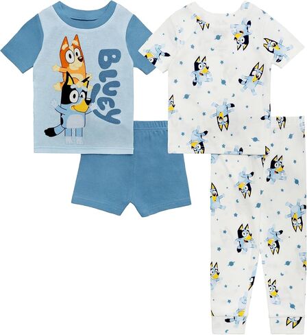 طقم بيجامة قطنية مكونة من 4 قطع للأولاد من Bluey، ناعمة ولطيفة للأطفال، BLUEYS FUN، 2T in Saudi Arabia